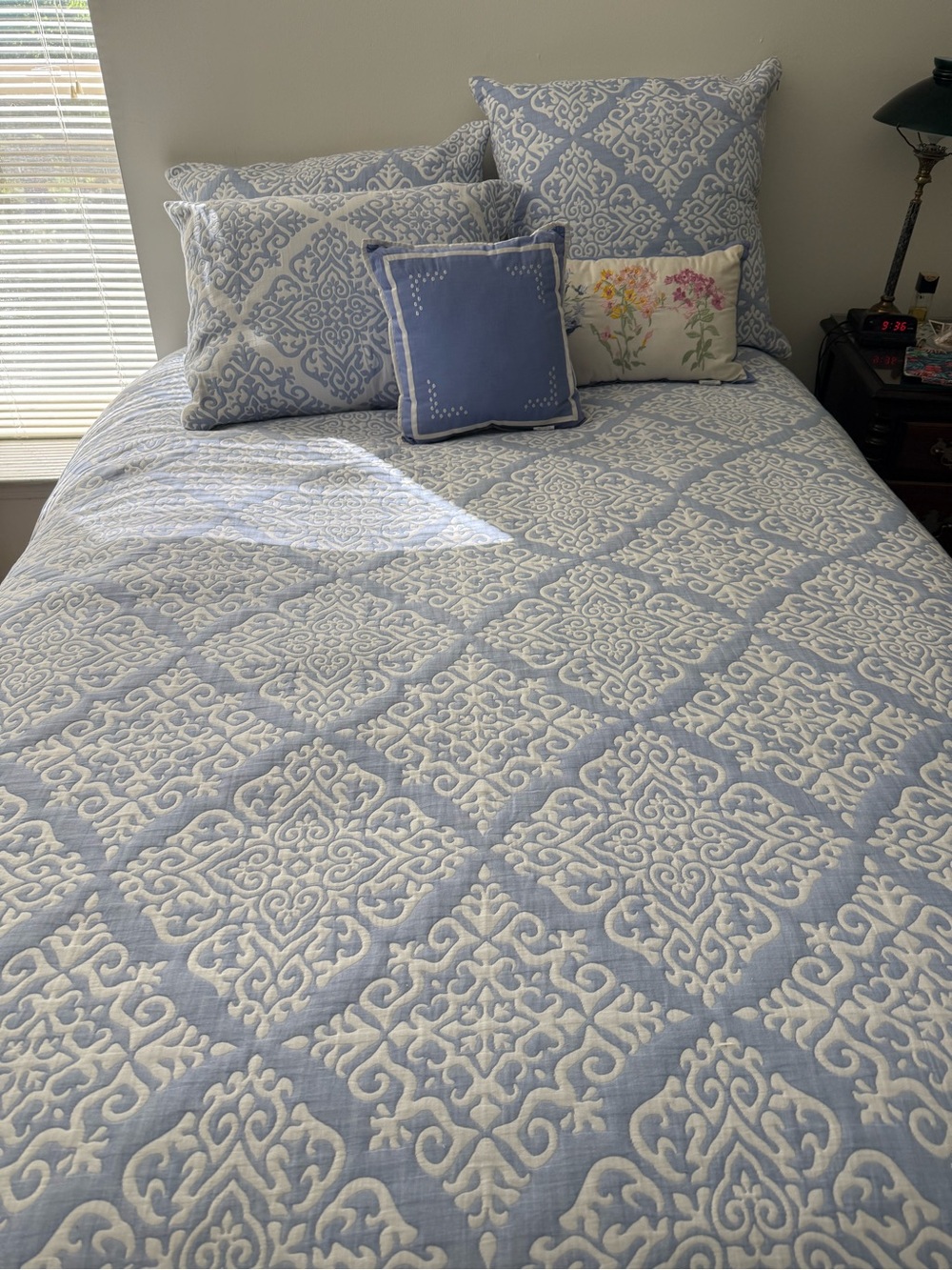 Charter Club Light Blue and White Quilted Damask Comforter Full/Queen size